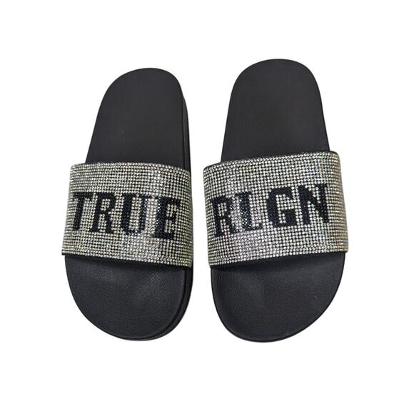 True Religion sparkled blingy slip on slides womens size 7 preowned - Picture 1 of 7